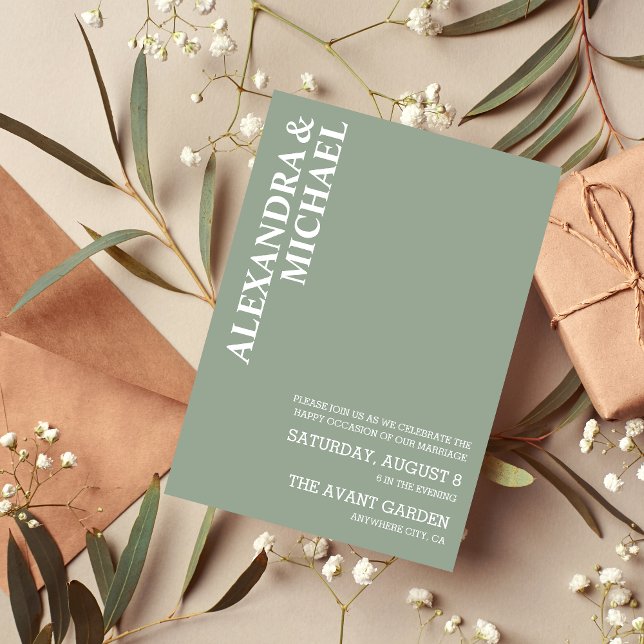 Minimalist Dusty Sage Green Text Based Wedding Inv Invitation (Creator Uploaded)