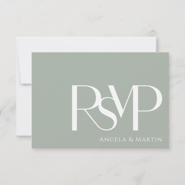 Minimalist Dusty Sage White RSVP Card (Front)