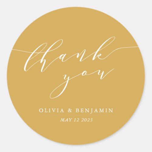 Minimalist Dusty Yellow Wedding Couple Thank You Classic Round Sticker