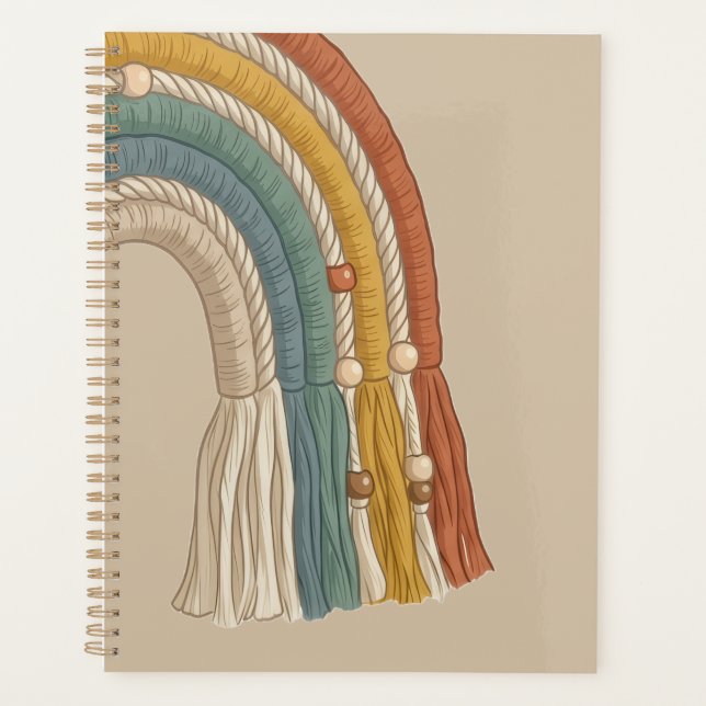 Minimalist Earth Tone Boho Macramé Rainbow Planner (Front)