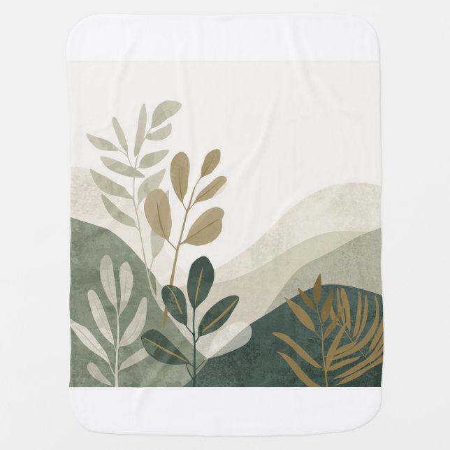 Minimalist Earth Tone Botanical Baby Blanket  (Front)