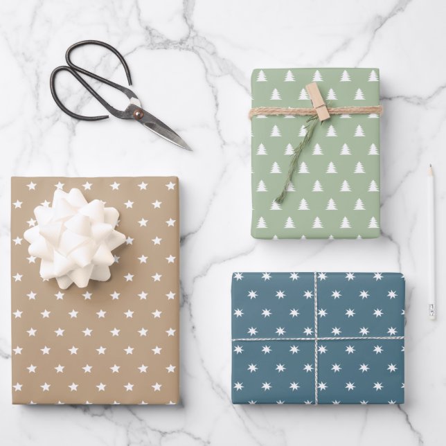 Minimalist earth-tone Scandi Christmas Wrapping Paper Sheets (Front)