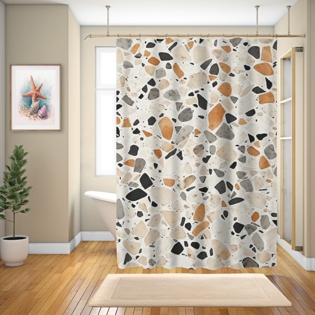 Minimalist Earth-tone Terrazzo Texture Shower Curtain (Creator Uploaded)