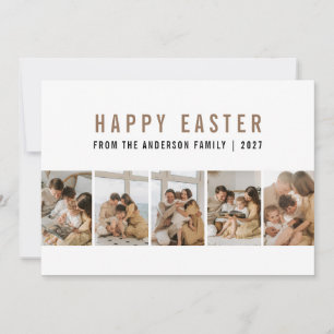 Minimalist Earthy 5 Photo Collage Happy Easter Holiday Card