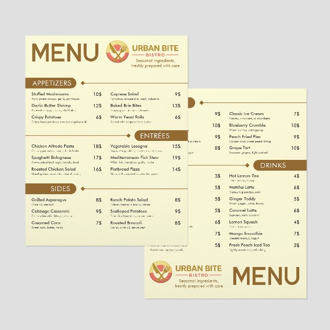 Minimalist Earthy Bistro & Cafe Editable Menu (Front/Back)