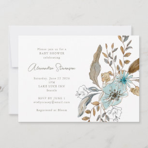 Minimalist Earthy Blue Botanical Baby Shower Invitation