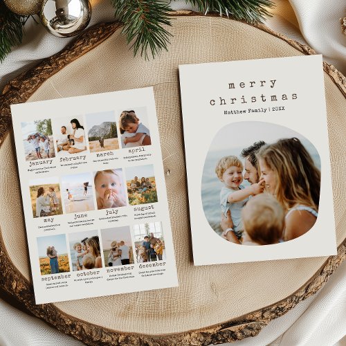 Minimalist Earthy Christmas Year Review Photo Holiday Card