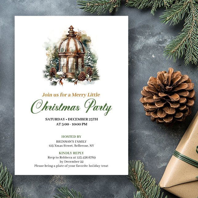 Minimalist Earthy Colors Christmas Lantern Party  Invitation (Minimalist Earthy Colors Christmas Lantern Party Invitation)