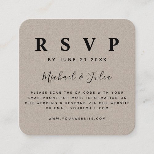 Minimalist Earthy Kraft Paper QR Code Wedding RSVP Enclosure Card