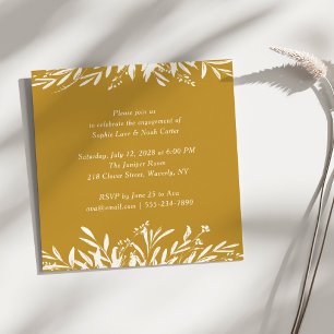 Minimalist Earthy Mustard Yellow Floral Engagement Invitation