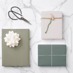 Minimalist earthy olive green beige solid wedding wrapping paper sheets