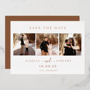 Minimalist Earthy Rust Photo Save The Date Foil Invitation