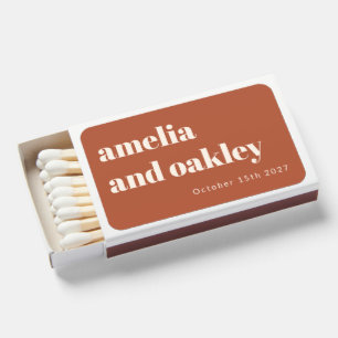 Minimalist Earthy Rust Retro Custom Wedding Names Matchboxes