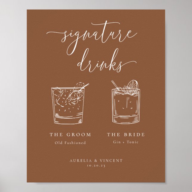 Minimalist Earthy Rust Signature Drinks Poster (Front)