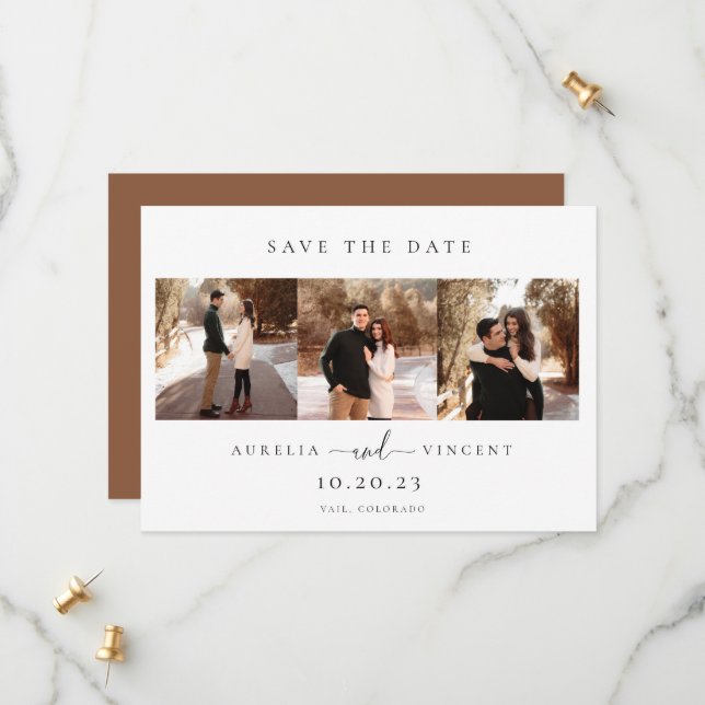 Minimalist Earthy Rust Wedding Photo Save The Date (Front/Back In Situ)