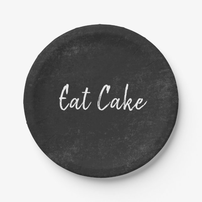 Minimalist Eat Cake Black Gray Blackboard  Paper Plates (Front)