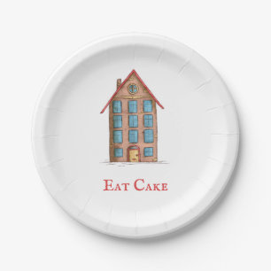 Minimalist Eat Cake Building Housewarming Party Paper Plates