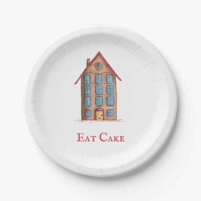 Minimalist Eat Cake Building Housewarming Party Paper Plates (Front)