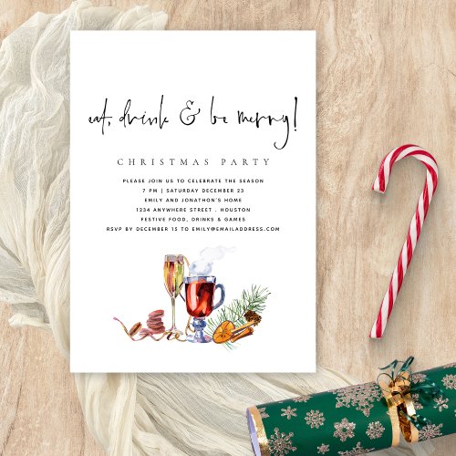 Minimalist Eat Drink Be Merry Christmas Party Invitation