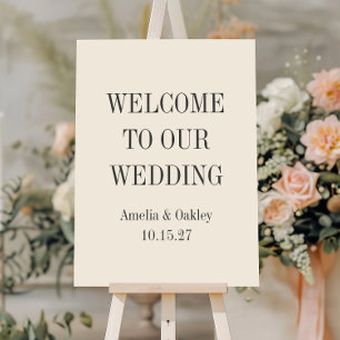 Minimalist Ecru Black Elegant Wedding Welcome Sign