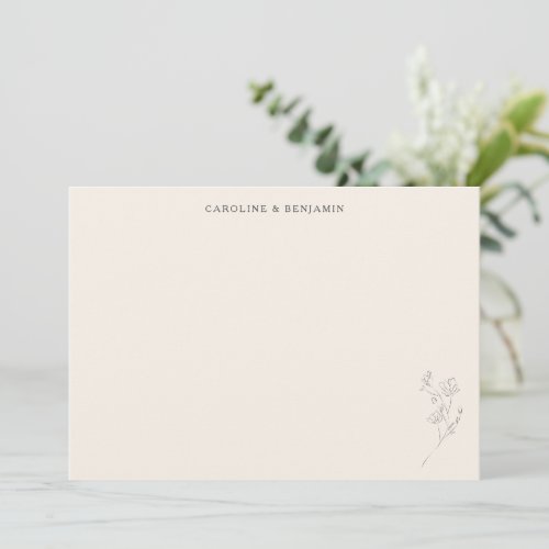 Minimalist Ecru Floral Line Art Elegant Wedding Thank You Card