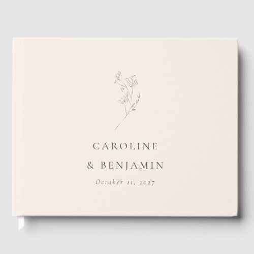 Minimalist Ecru Floral Line Art Wedding Custom