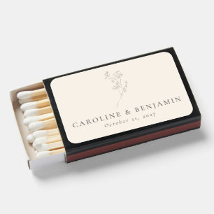 Minimalist Ecru Floral Line Art Wedding Custom Matchboxes