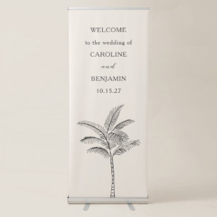 Minimalist Ecru Palm Tree Custom Wedding Welcome Retractable Banner
