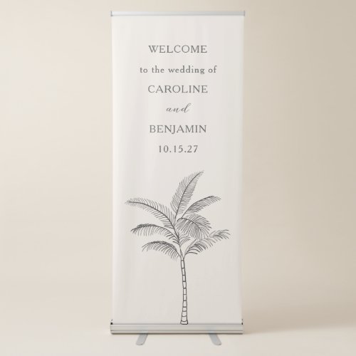 Minimalist Ecru Palm Tree Custom Wedding Welcome Retractable Banner