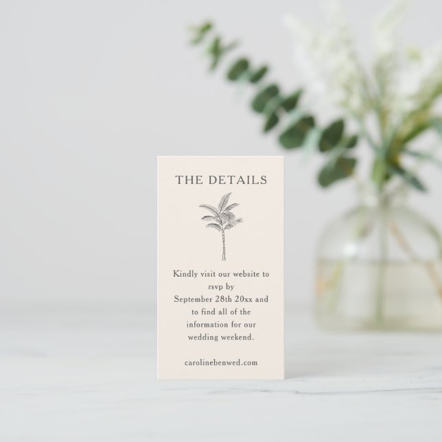 Minimalist Ecru Palm Tree Elegant Wedding QR Code Enclosure Card (Standing Front)