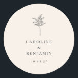 Minimalist Ecru Palm Tree Line Art Custom Wedding Classic Round Sticker<br><div class="desc">Minimalist Ecru Palm Tree Line Art Elegant Custom Wedding Classic Round Sticker</div>