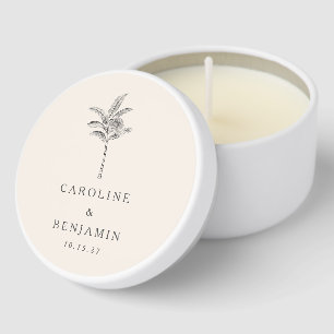 Minimalist Ecru Palm Tree Line Art Custom Wedding Mini Candle Favors