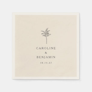 Minimalist Ecru Palm Tree Line Art Custom Wedding Napkins