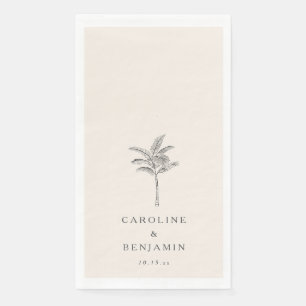 Minimalist Ecru Palm Tree Line Art Custom Wedding Paper Guest Towels
