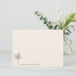 Minimalist Ecru Palm Tree Line Art Elegant Wedding Thank You Card