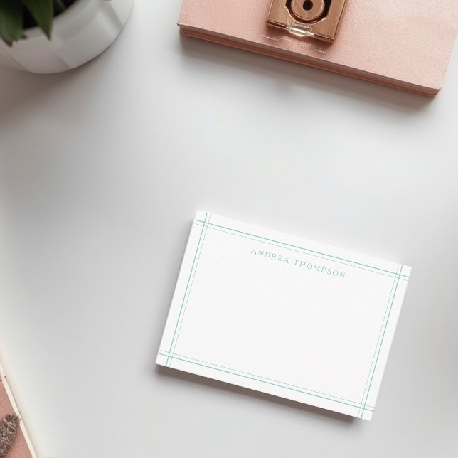 Minimalist Edgy Geometric Two Border Sage Green Note Card (Creator Uploaded)