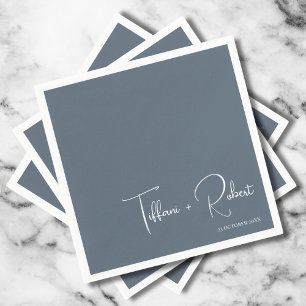 Minimalist Editable Color Dusty Blue Wedding Napkins