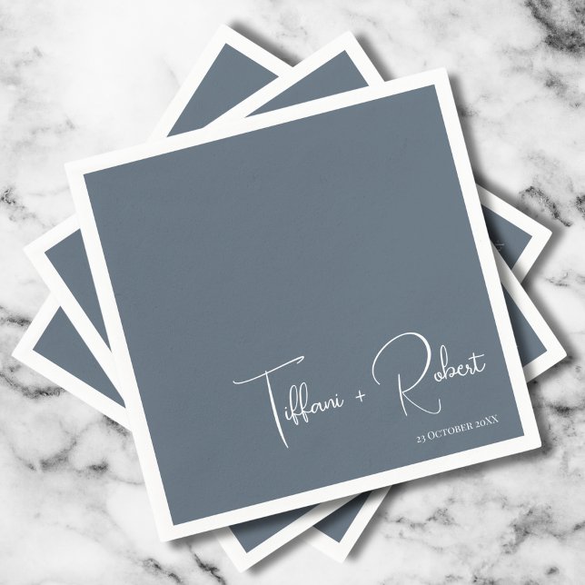 Minimalist Editable Color Dusty Blue Wedding  Napkins (Creator Uploaded)