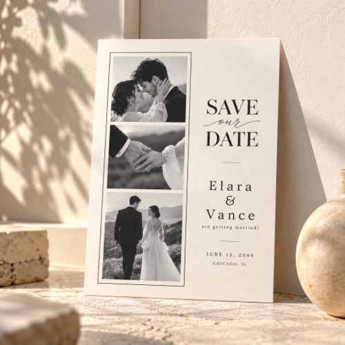 Minimalist Editorial 3 Photo Wedding Announcemt Save The Date