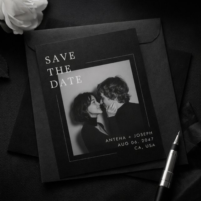 Minimalist Editorial Black White Photo Save the Date (Creator Uploaded)