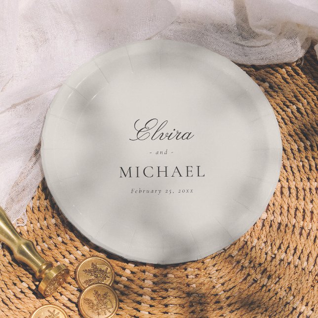 Minimalist Editorial Calligraphy Wedding Paper Plates (Creator Uploaded)