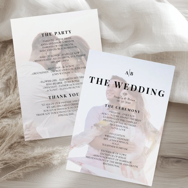 Minimalist Editorial Ivory Photo Wedding Program (Creator Uploaded)