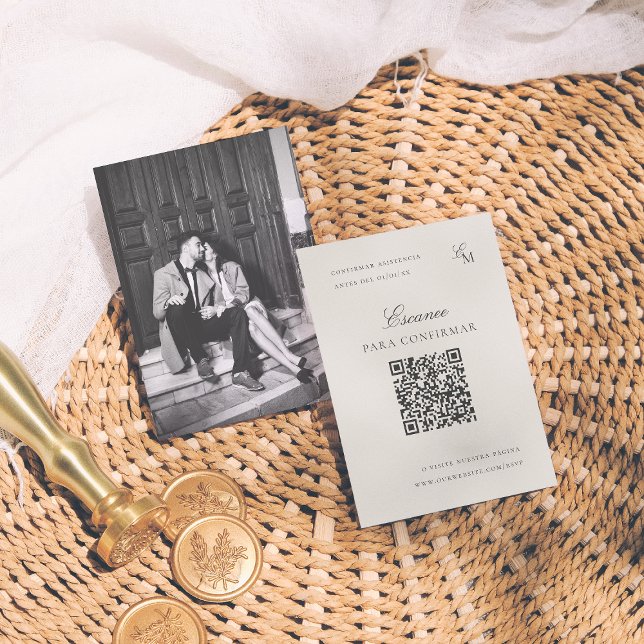 Minimalist Editorial QR Spanish Wedding RSVP Enclosure Card (Creator Uploaded)