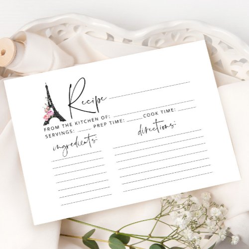 Minimalist Eiffel tower Paris bridal recipe card