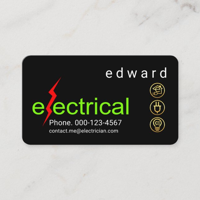 Minimalist Electrical Lightning Bolt Business Card (Front)