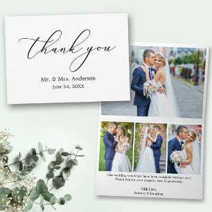 Minimalist Elegance Calligraphy 4 Photo Folded Letterpress Thank You Card