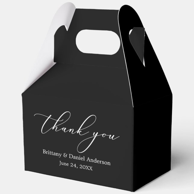 Minimalist Elegance Calligraphy Gable Wedding Favor Boxes (Front)