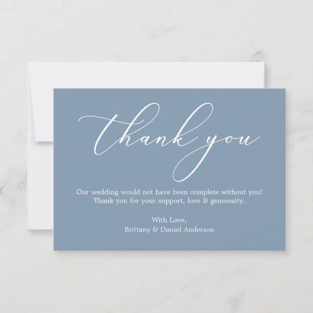 Minimalist Elegance Calligraphy Wedding Dusty Blue Thank You Card 