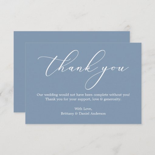 Minimalist Elegance Calligraphy Wedding Dusty Blue Thank You Card | Zazzle