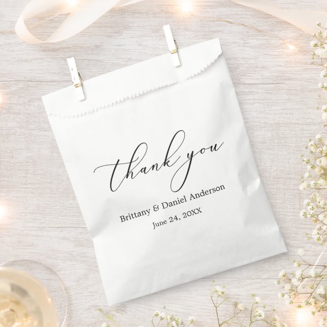 Minimalist Elegance Calligraphy Wedding Favor Bag (Clipped)